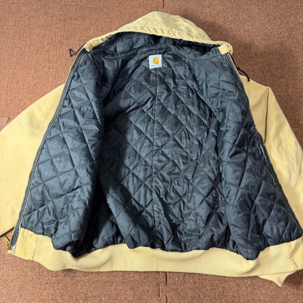 A+ Tan Carhartt J131 Sand Duck Canvas Active Jacket Quilted Lined Hooded Mens XL - Picture 3 of 7